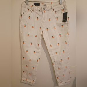 Crown & Ivy White Pineapple Print Women'sCropped Jeans Sz 4P